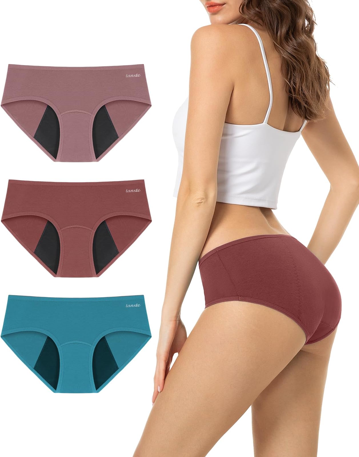 TANSTC Period Underwear for Women Heavy Flow Leakproof Menstrual Panties Postpartum Hipster Briefs 3 Pack