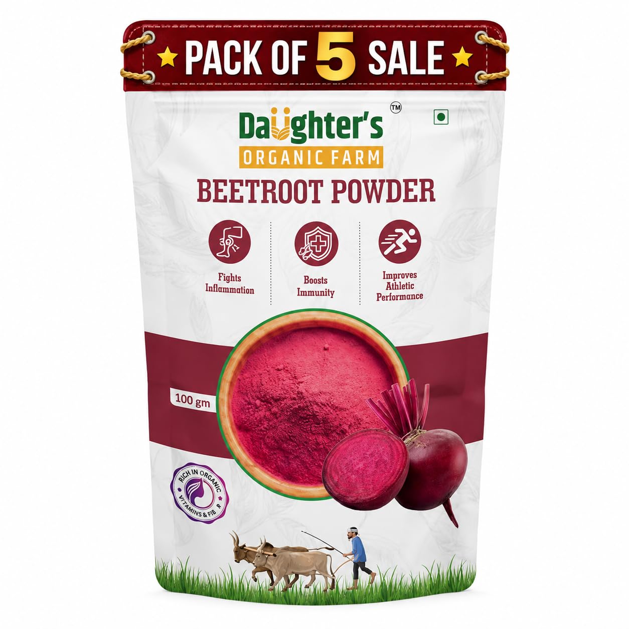 Daughters Organic Farm Beetroot Powder 100g | 100 Percent Natural and Pure | Chemical Free and Preservative Free | Ideal for Health Skin and Hair | Farm Fresh Goodness 100g x Pack of 5-image-40