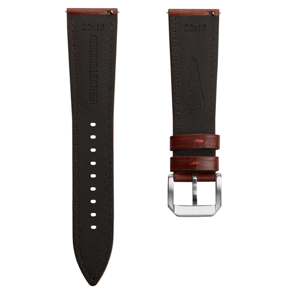 WatchGecko Tenby Classic Lederarmband aus gewachstem, geöltem Vollrindsleder mit Schnellverschlüssen. In schwarz, braun, bordeaux, grün und rot. Größen 20mm und 22mm