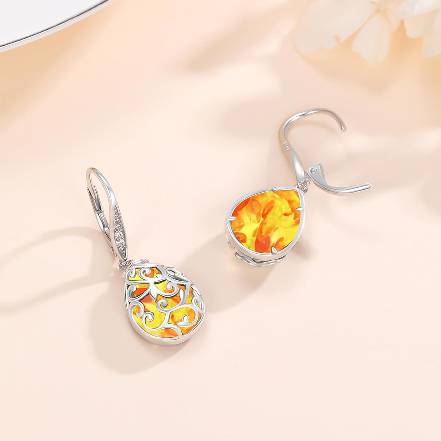 Filigree Teardrop Earrings for Women 925 Sterling Silver Birthstone Filigree Earrings Birthstone Dangle Drop Jewelry for Women