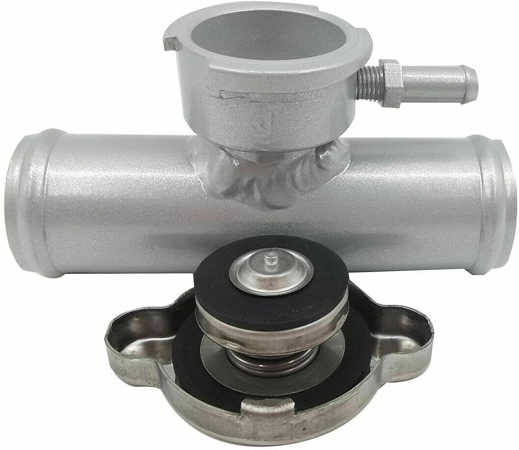 25mm 1" Aluminum Inline Radiator Filler Neck Upper Connector Hose With Cap Silver