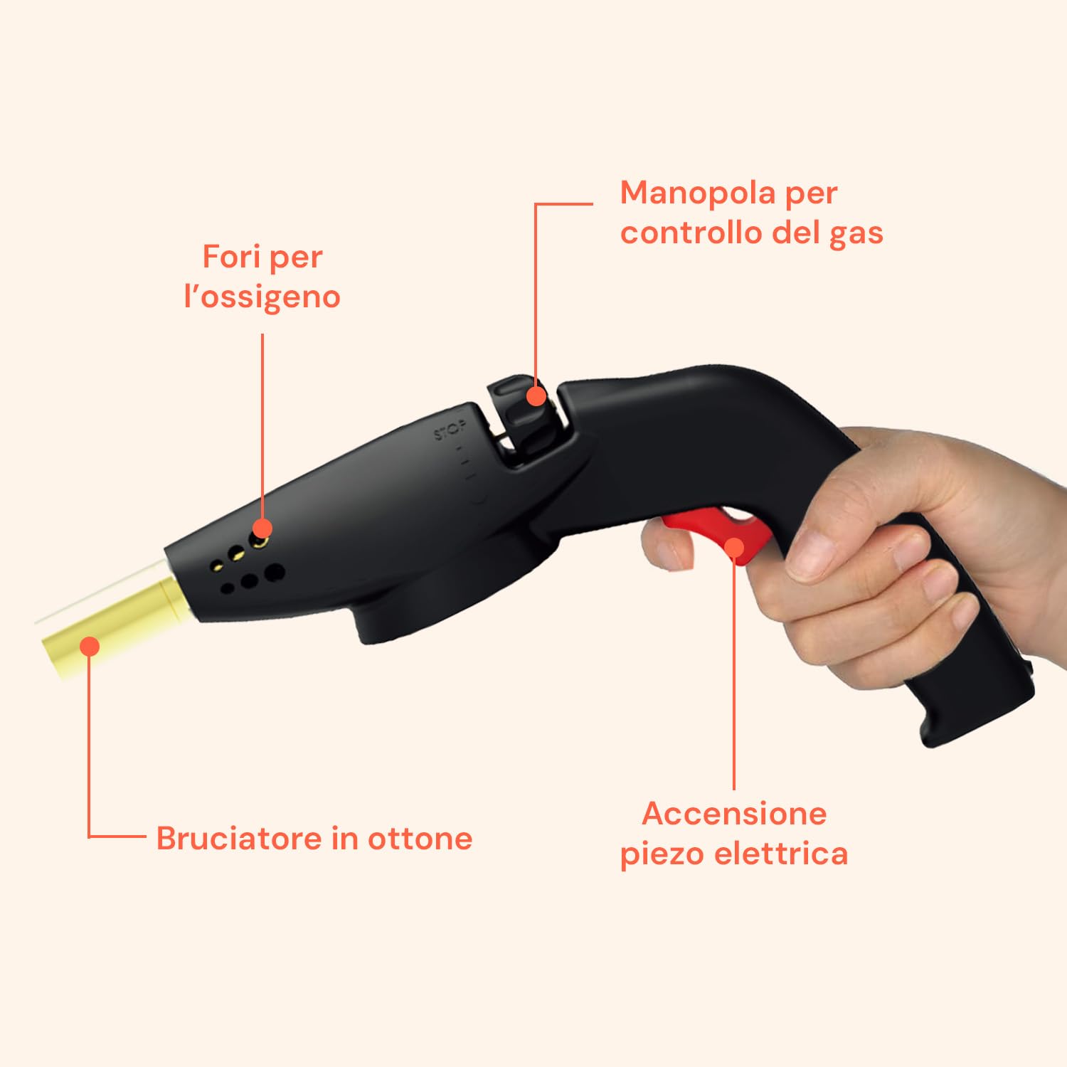 Avilia - Cannello a Gas Professionale e Domestico con Bruciatore da 20 mm, Accensione Piezo, Compatibile Cartucce 7/16, per Saldatura, Brasatura e Riscaldo in Ogni Posizione