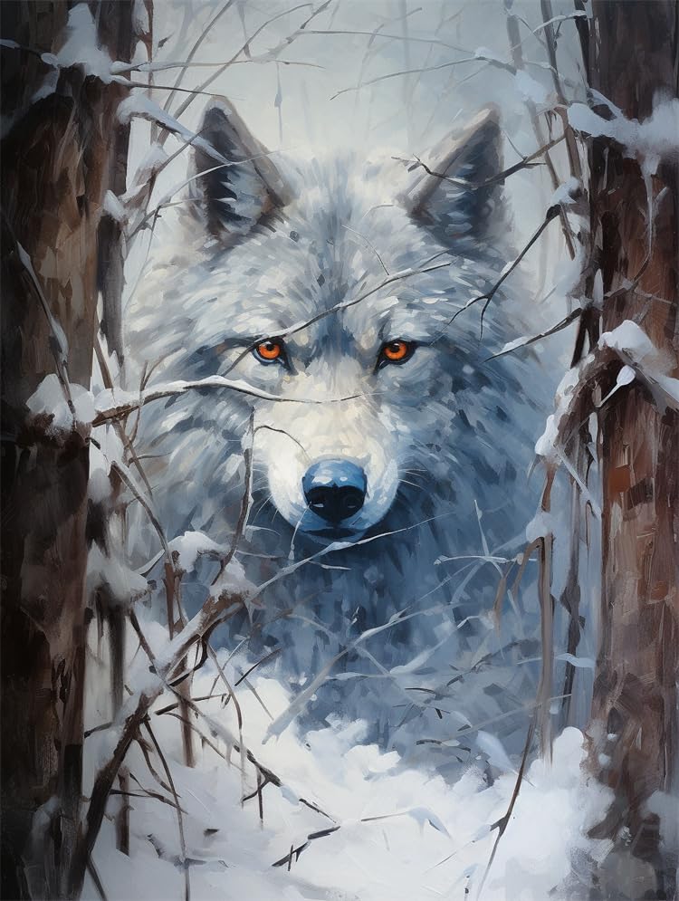 Broderie de perles loup fantaisie 40x50cm pour créer votre déco murale