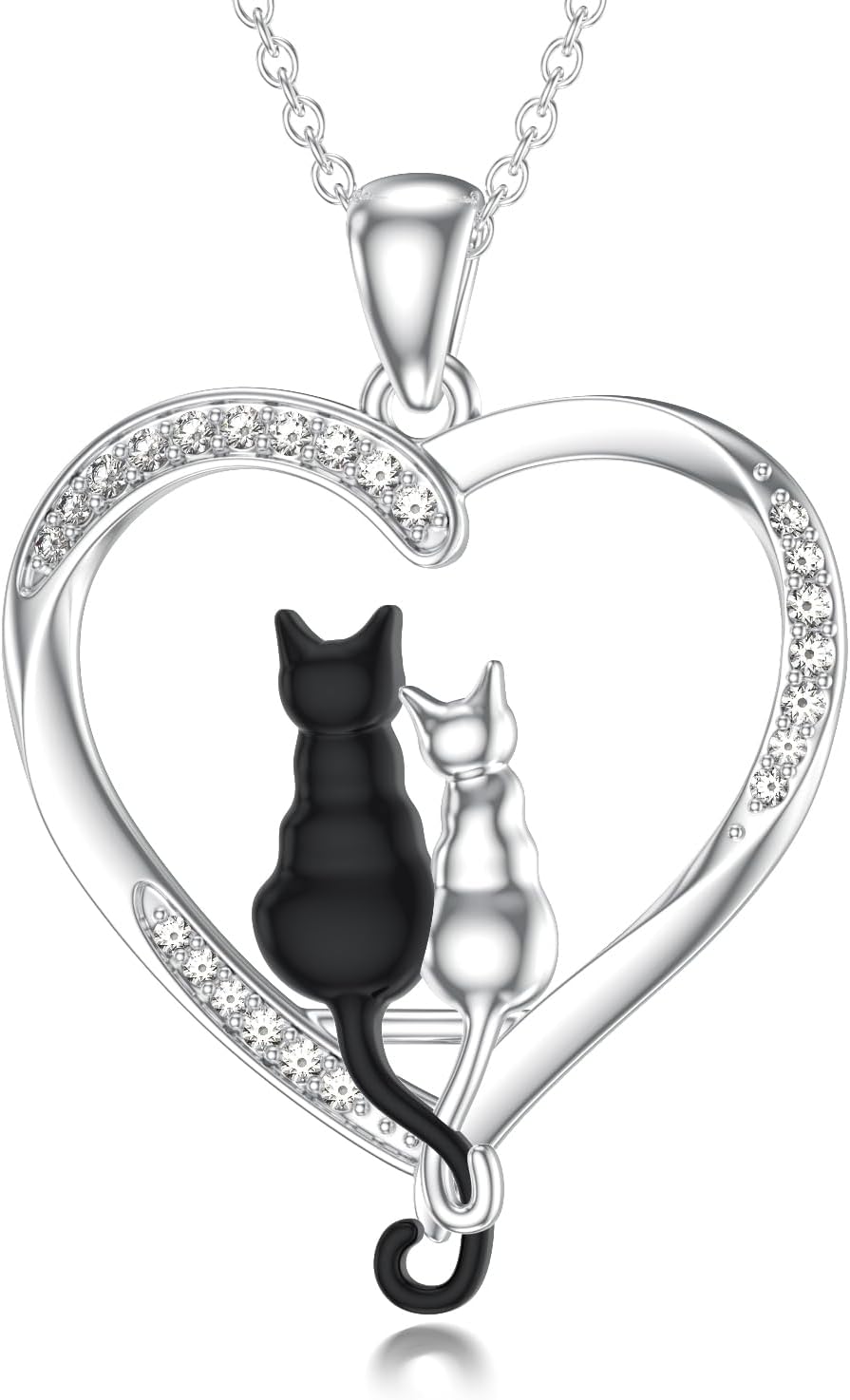 Diamond Cat Necklace for Women 925 Sterling Silver Two Cat Heart Pendant Necklace Jewelry Gifts for Women Wife Girlfriend