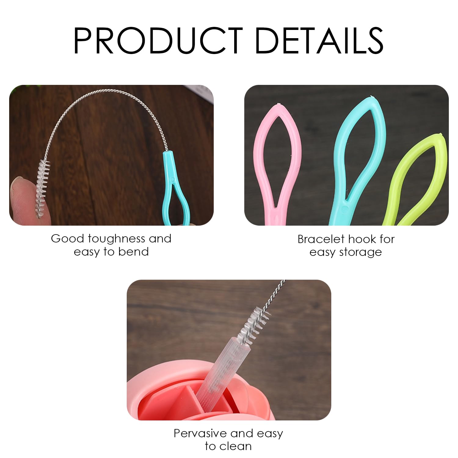 12 Cepillos De Limpieza para Pajitas, 2 Ganchos Transparentes, Cepillo para Pajitas De Acero Inoxidable, Cepillo para Limpiar Tubos De Ensayo, Cepillo para Tubos para Limpieza