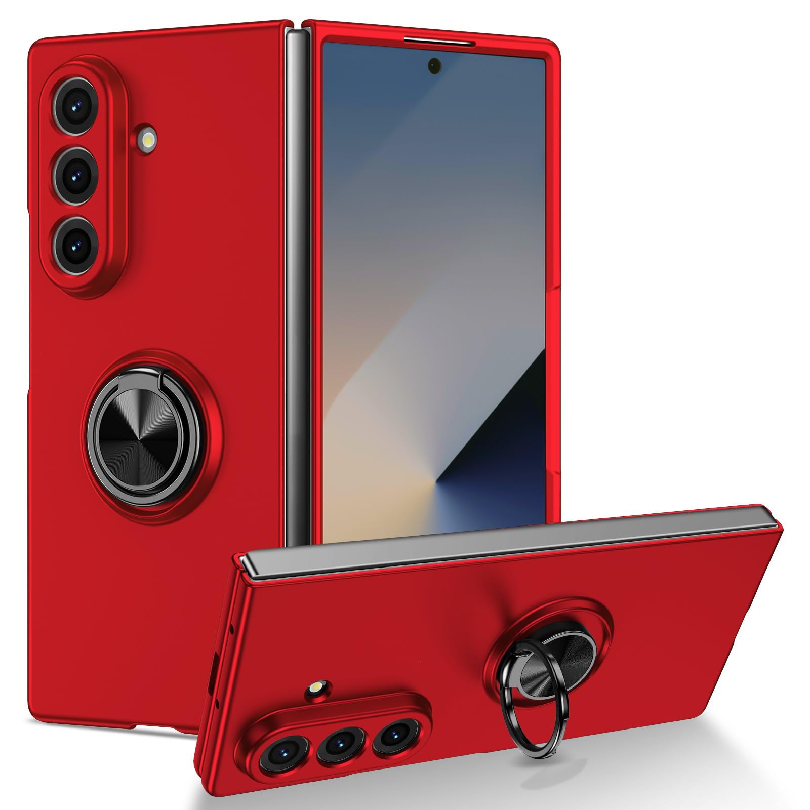 Custodia Ad Anello For Samsung Galaxy Z Fold 8 Ultra, Custodia Rigida For PC Antiurto Con Ventosa Magnetica, Custodia Robusta, Ultra Sottile E Leggera, Custodia Protettiva For Lenti Completa(Red)