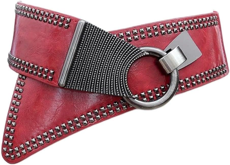 Rivets Wide Belts for Women Elastic European Metal Round Buckle
