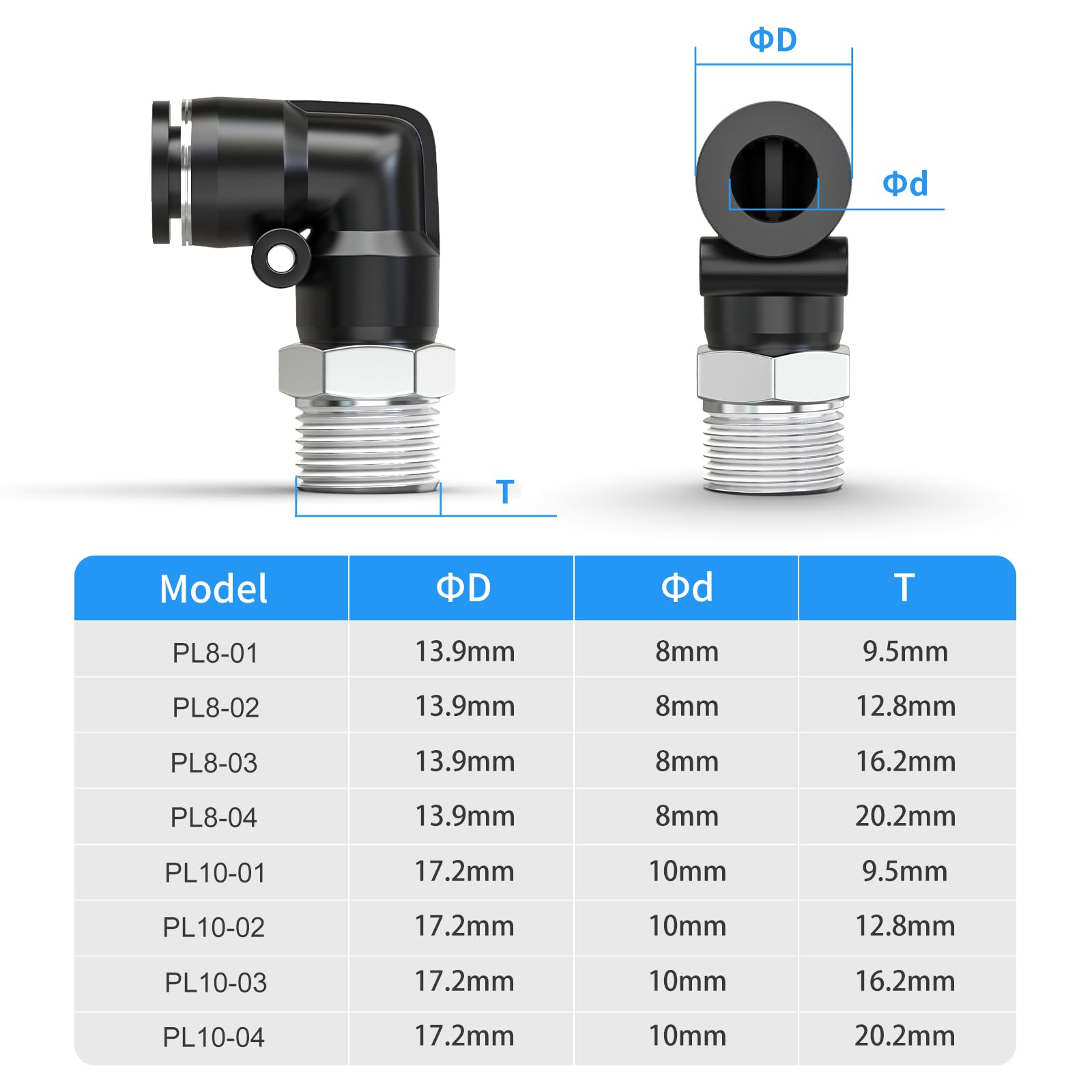 TAILONZ PNEUMATIC Steckverschraubungen Set – 8 Mm Rohr X 1/4 Zoll BSP, Winkel & Gerade – 12 Stück