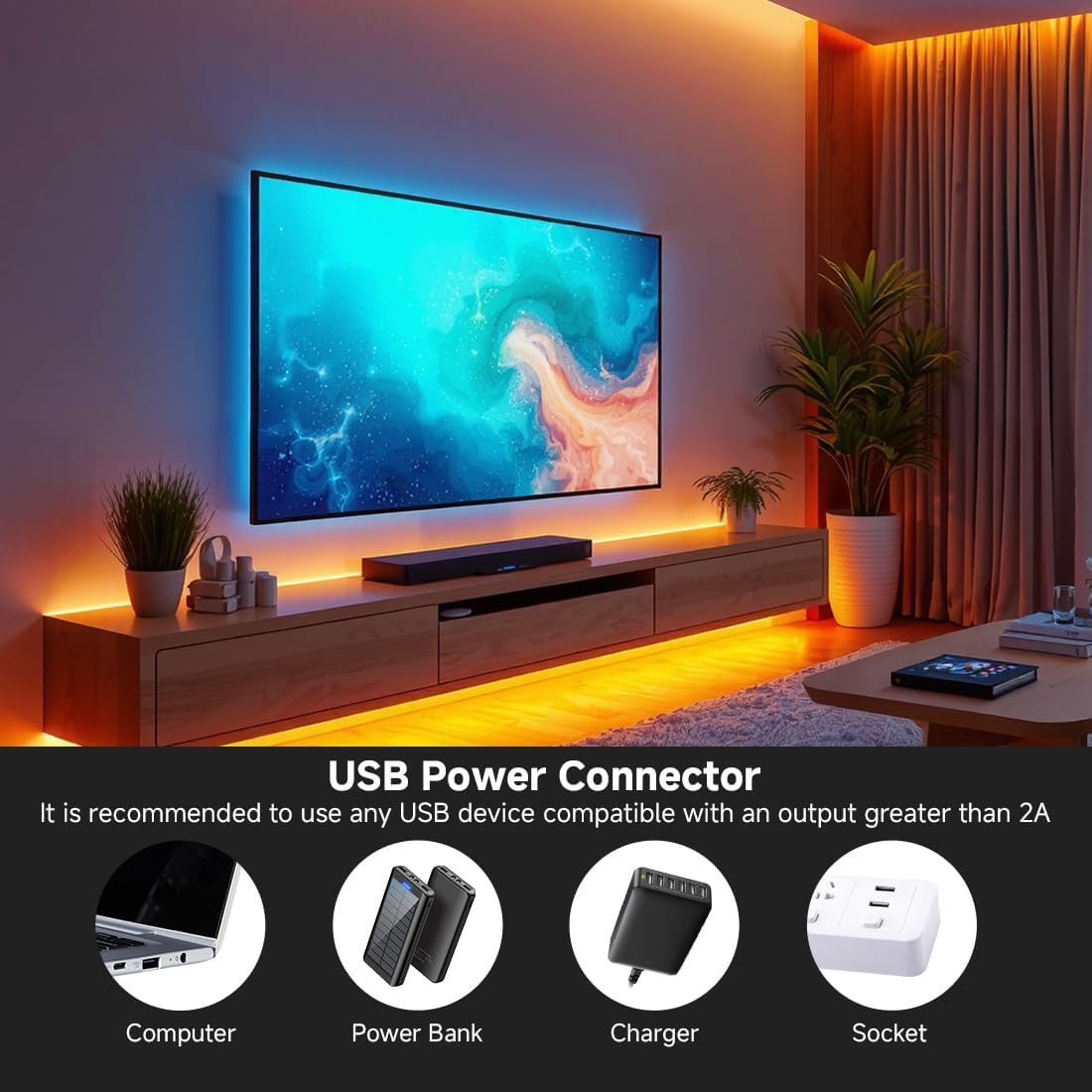 COB CCT LED Strip Lights 6.56ft, 5V USB Tunable White 2700K-6500K Dimmable CCT Strips with RF Remote, CRI90+ 10mm Width Flexible High Density Tape Light for Under Cabinet DIY Lighting