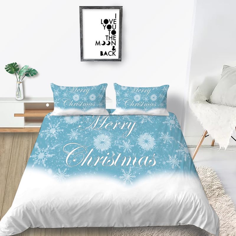 Housse de couette microfibre 90x190 anti-plis motifs flocons de Noël