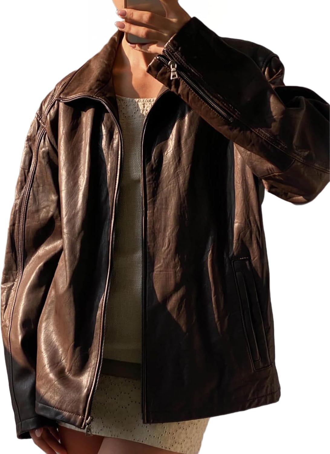 80's Vintage Women Oversized Bomber Fully Grain Leather