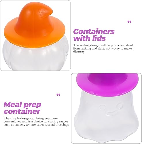 Miniatura 3 de Hemoton 4 botellas de plástico con forma de calabaza fantasma de Halloween para condimentos, botellas de condimento portátiles para accesorios de