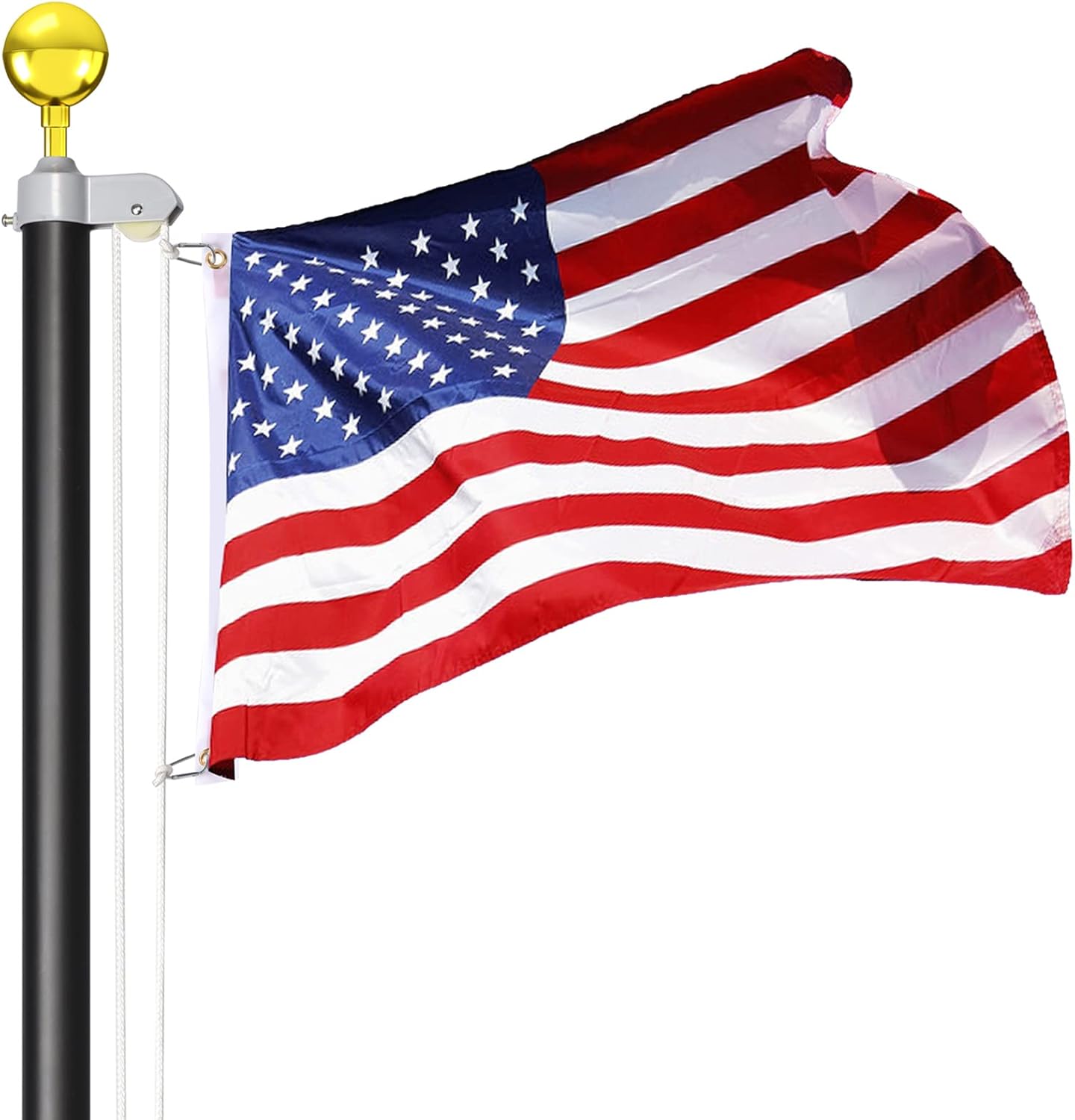 20FT Sectional Flag Pole Kit, 14 Gauge Extra Thick Heavy Duty Aluminum Outdoor In ground Flagpole for Residential or Commercial, Silver