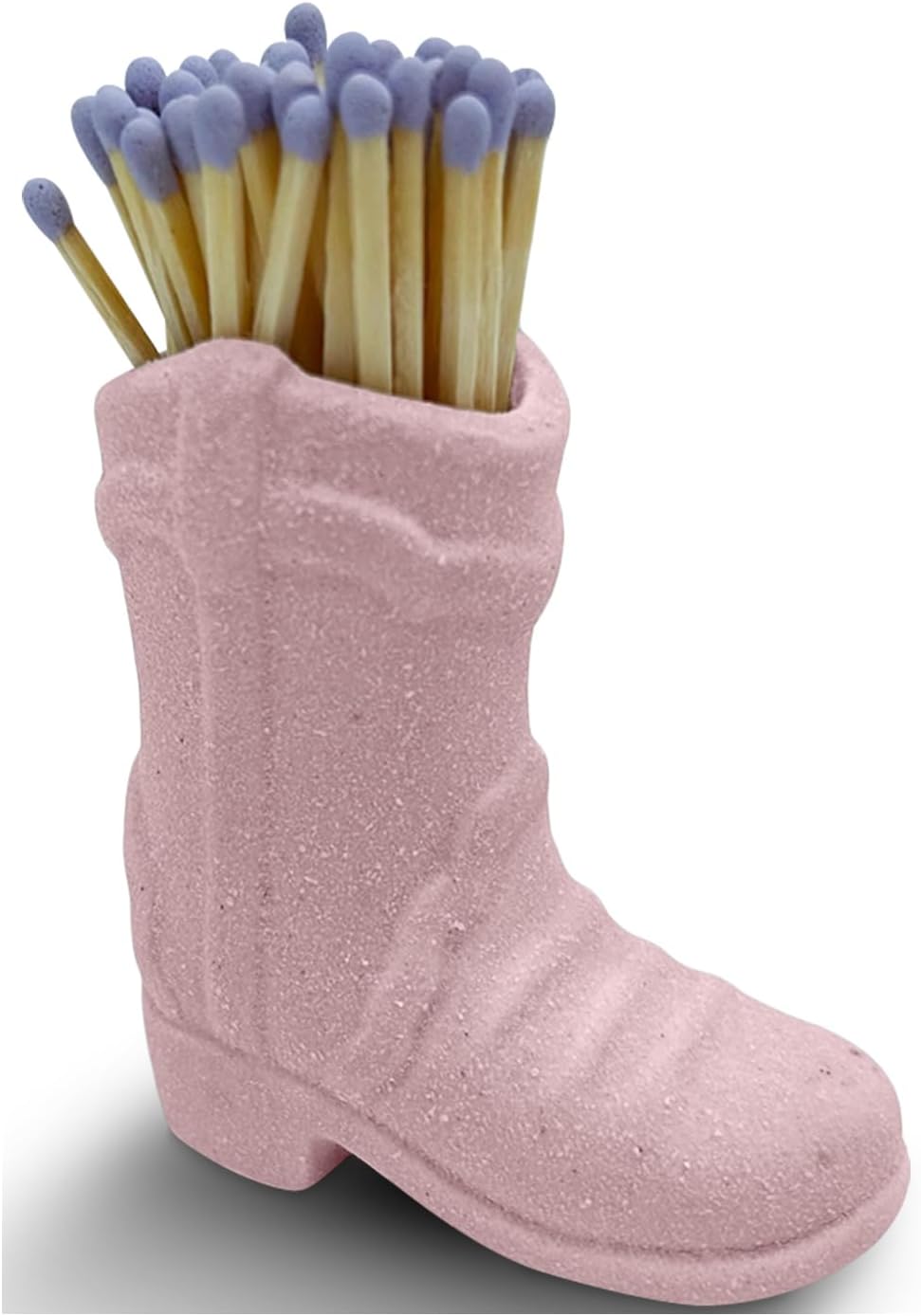 Cowboy Boot Ceramic Match Holder with Built-in Striker - Rustic Western Home Decor - Vintage Farmhouse Aesthetic-Kitchen, Bathroom, Fireplace & Candle Lighting - Unique Gift for Western Lovers (Pink)