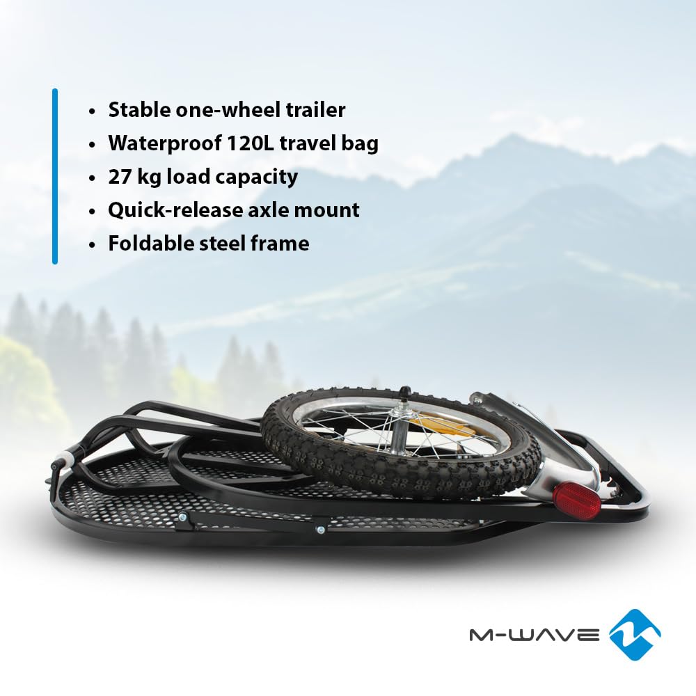 M-Wave Stalwart Single 40 Einspur Gepäckfahrradanhänger, Fahrradanhänger, Lastenanhänger, Einrad-Anhänger, Transportanhänger, Gepäckanhänger mit Tasche, Tragkraft 35 kg.