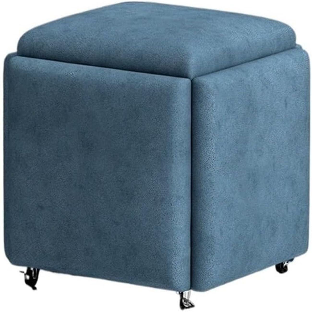 LMMIAOZ 5 in 1 Stackable Nesting Foot Rest with Swivel Casters Creative Cube Sofa Dressing Chair for Living Room Bedroom Blue Stool 35cm