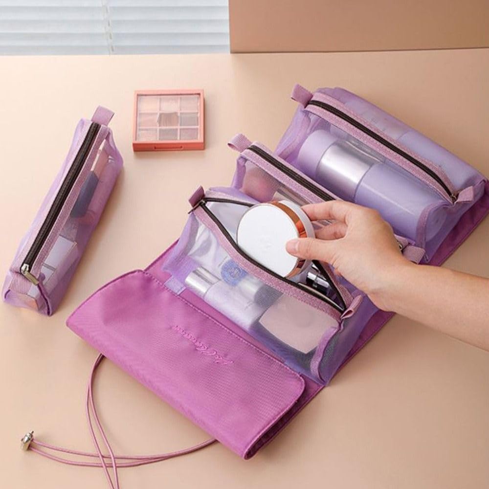 Borsa da Toilette Multifunzione, Organizer da Viaggio Arrotolabile per Cosmetici, Beauty Case, Pochette da Toilette da Appendere, Astuccio per Il Trucco