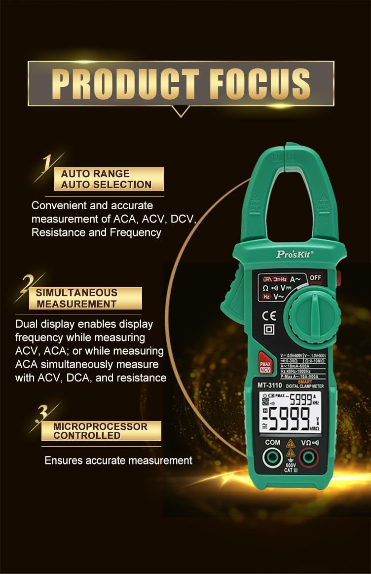 Pro'sKit MT-3110 3 5/6 Smart Digital Clamp Meter Amperímetro de Pinzas Multímetro Medidor de Frecuencia Resistencia Corriente Tensión Resistencia Diodos Continuidad