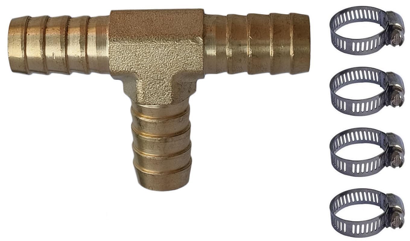 ESEKSAFAR 3-way Brass barb connector Hose Barb Fitting T-Connector for Gas/Water/Fuel/Air/Pneumatic and etc. (12.5mm (1/2 inch) T-Way Barb connector & clamp 4pc)-image-43