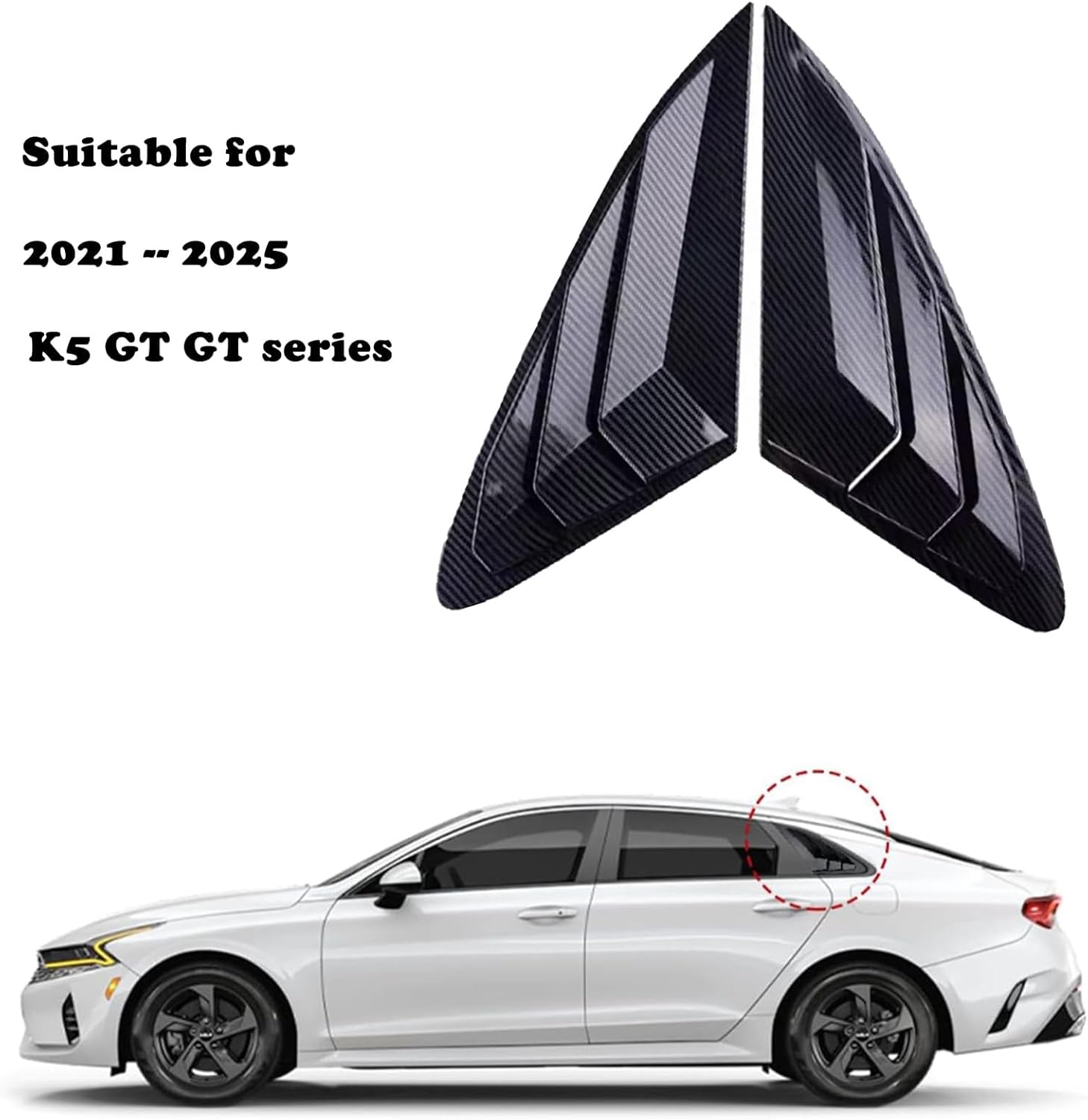 Rear Side Window Louvers Compatible with K5 Gt and Gt Series 2021 2022 2023 2024 2026 Sport Decoration Accessories Air Vent Scoop Louver Window Scoop Louver Cover Glossy Black