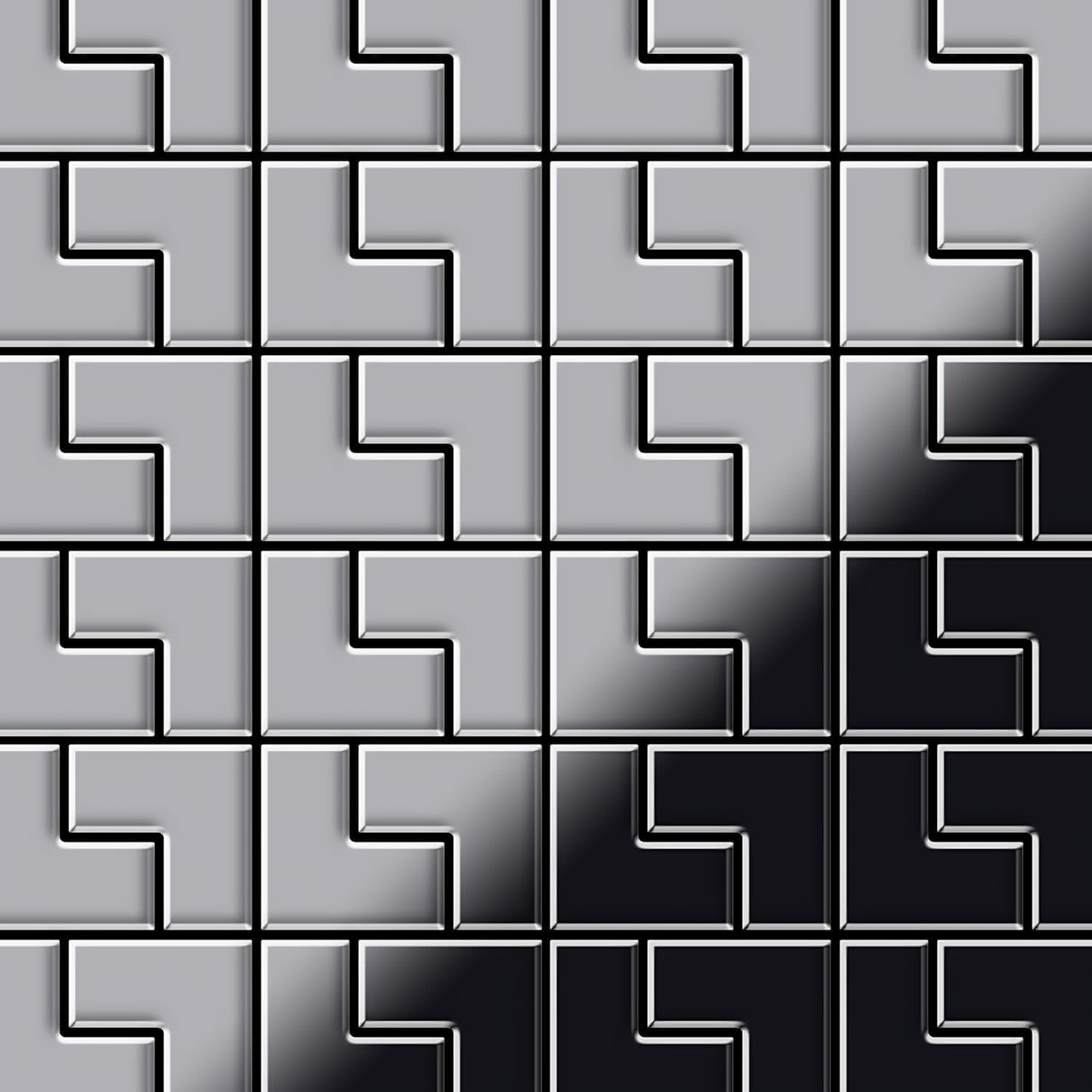 Azulejo mosaico de metal sólido Acero inoxidable pulido espejo gris 1,6 mm de grosor ALLOY Kink-S-S-M diseñado por Karim Rashid 0,93 m2