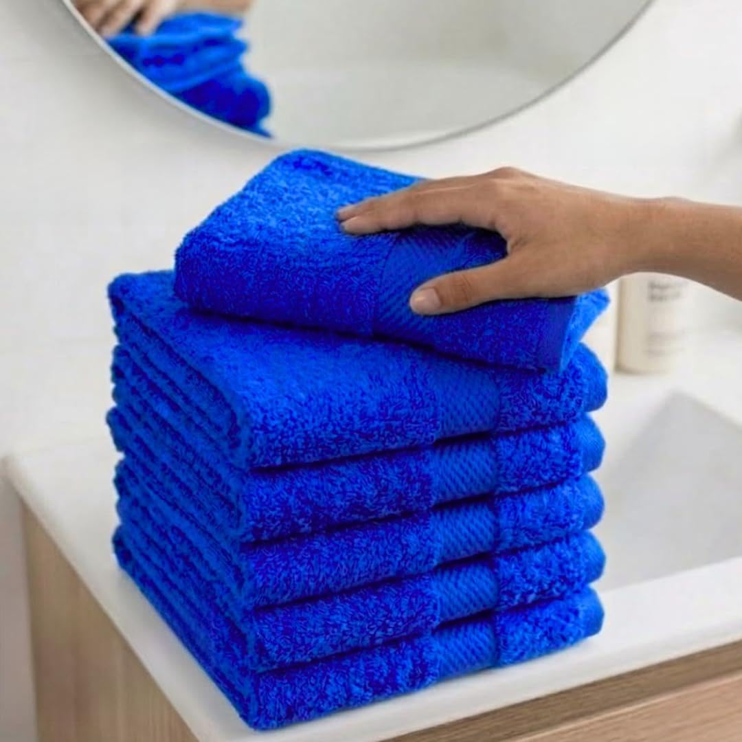 Crystal Tex Premium flannels/face cloths 100% Cotton Washcloths (30x30 cm 600 GSM) โ Soft Flannel Face cloth, Face Towels for Beauty Routine, (Face flannels pack of 6, Royal Blue)