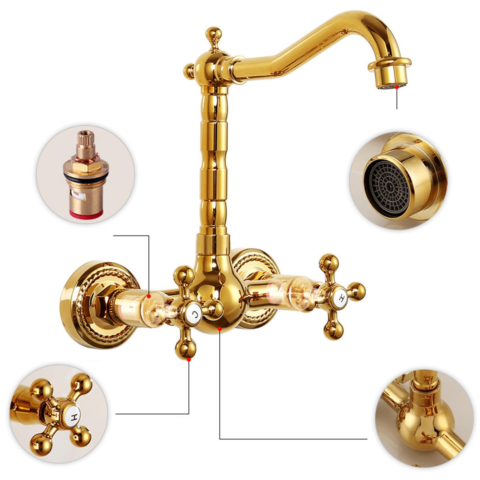 XJTNLB Grifo de Baño para Pared Grifos Lavabo Retro Negro Grifo Lavabo con Dos Mandos Giratorio a 360° Grifos para Lavabos de Baño Vintage Caño Alto