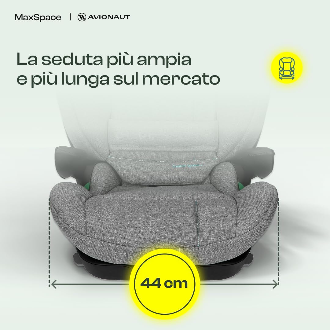 Seggiolino Auto ISOFIX Gruppo 2/3 100–150 cm Avionaut MaxSpace Smart Comfort System+ – seggiolino bambino reclinabile ergonomico con schienale regolabile, sicurezza e comfort per lunghi viaggi auto