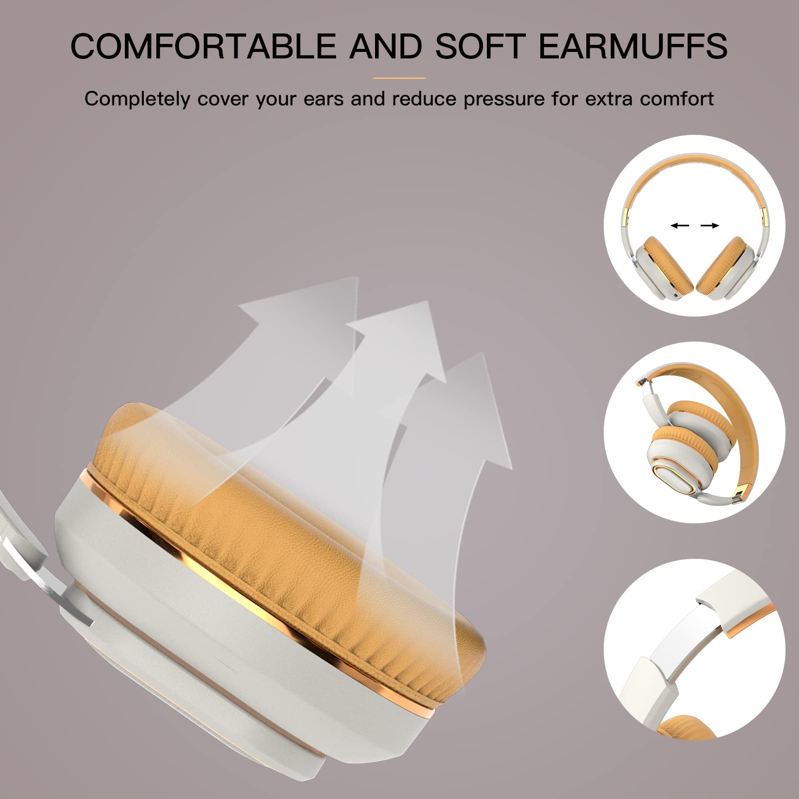 EIVOR Auriculares inalámbricos Bluetooth 5.0 Reducción de Ruido con micrófono, 16h Tiempo de Juego HiFi Auriculares estéreo, Tres Modo Auriculares Plegables para Deportes de Viaje,Blanco