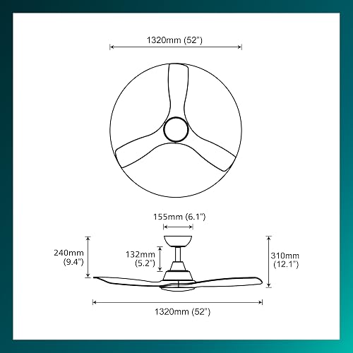 Philips Olas Ceiling Fan, 3 Blades, 24W LED Light, DC Motor, Color Temperature Range (3000K-4300K-6500K) with Dimmable Function, Remote Included, 52", white and wood - 3