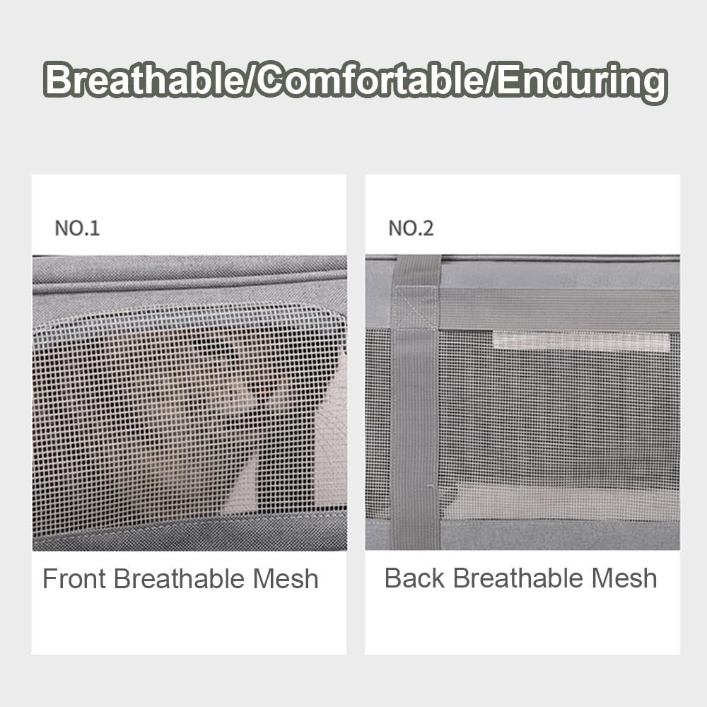 Bolso Transportador para Mascotas con Ruedas, Transportín Desmontable con Asa Telescópica y Correa para EI Hombro, Ideal para Perros y Gatos Pequeños, para Viajes (Gris con Bordes Azules)