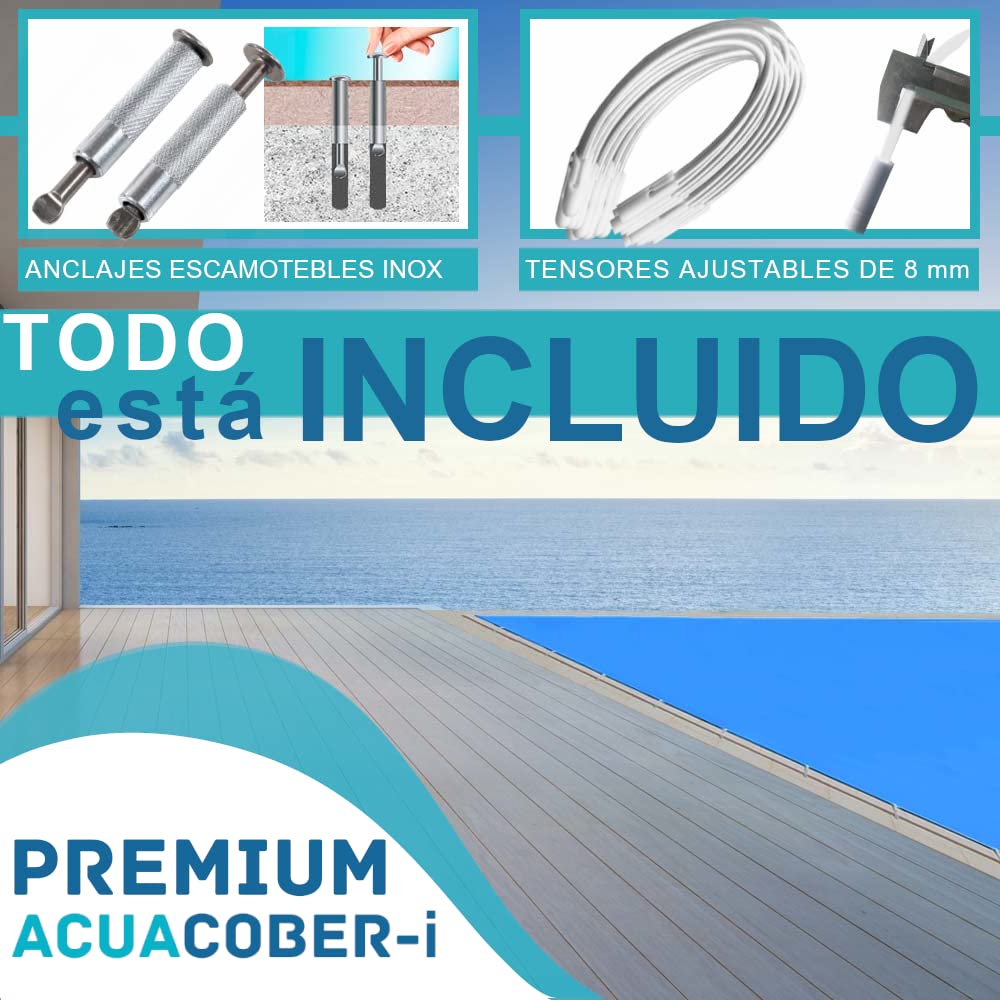 Acuacober-i Premium Cobertor Funda Invierno para Piscina de 3.50 x 4.50 m I Medidas totales Lona: 3.80 x 4.80 m I Color Exterior: Azul/Interior: Negro