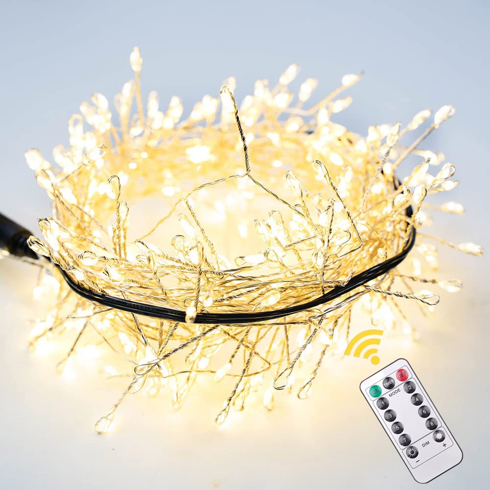 RESNICE 20FT Firecracker String Lights, 200 LEDs Warm White, Silver Wire Fairy