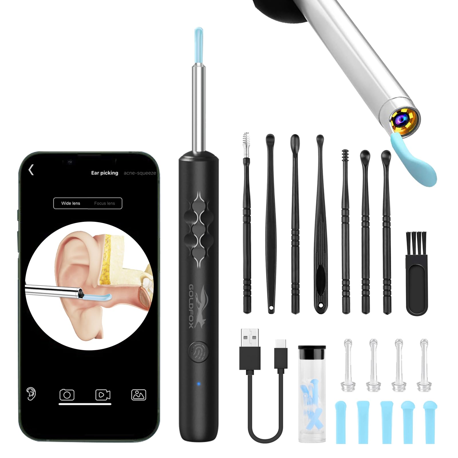 HD Camera Earwax Removal kit, Ear Wax Removal Cleaning Kit with 1080P HD Camera and 6 LED Lights, Wireless Ear Wax Removal Tool with 8 Ear Pick for