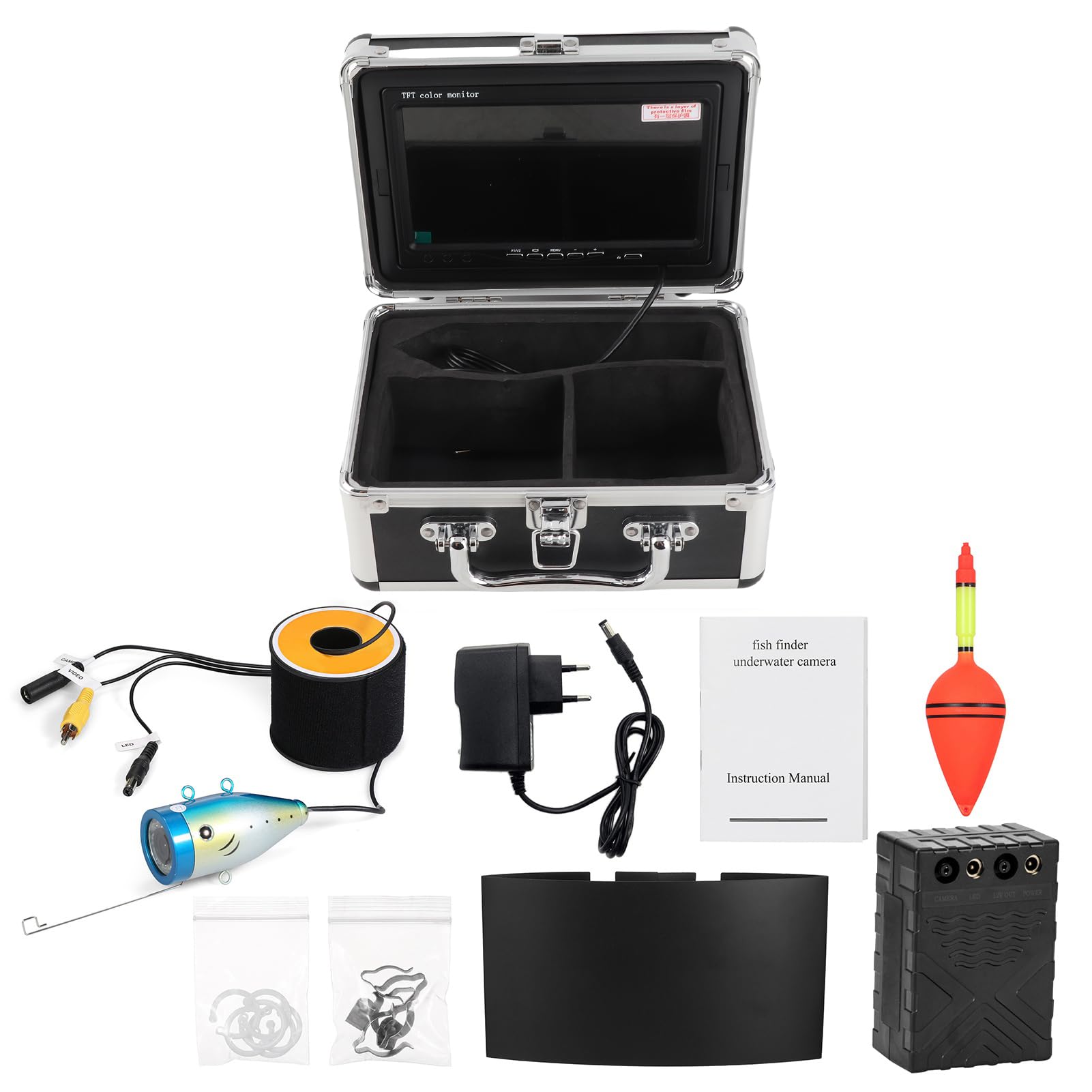 Walmeck Caméra de Pêche sous-Marine avec Affichage d'image Clair, Caméra 1200TVL, Nocturne 12 LED, Batterie 6 Heures, étanche IP68 pour, Les Bateaux et la Pêche en Lac