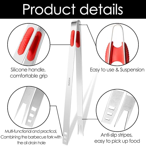 Miniatura 9 de Gutsdoor Pinzas de cocina de acero inoxidable para cocinar pinzas con puntas dentadas de precisión, pinzas médicas (rectas de 12 pulgadas)