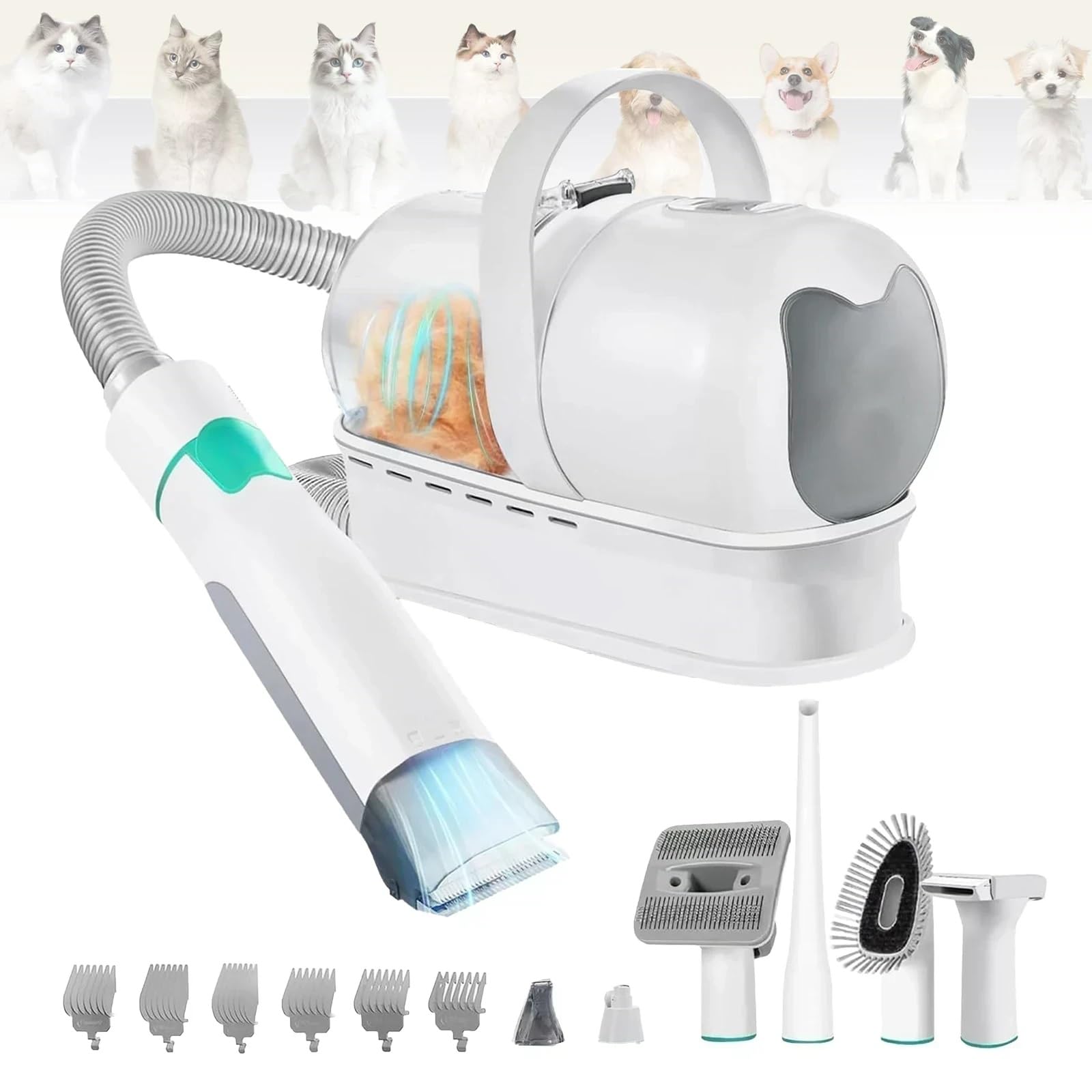 Kit De Aseo Para Perros, Aspiradora 7 En 1 Para La Muda De Pelo De Mascotas, Con Cepillo Deslanador Y Recortadora, Aspiradora De Aseo Ultrasilenciosa Con Depósito De Gran Capacidad