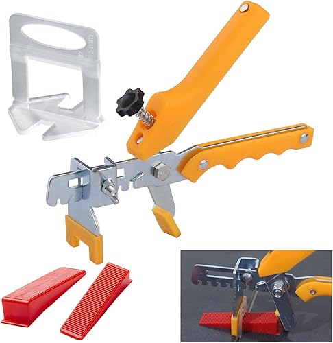 Kit de sistema de nivelación de azulejos espaciadores de 18 pulgadas, clips niveladores de azulejos, 1200 piezas con alicates de azulejos y cuñas
