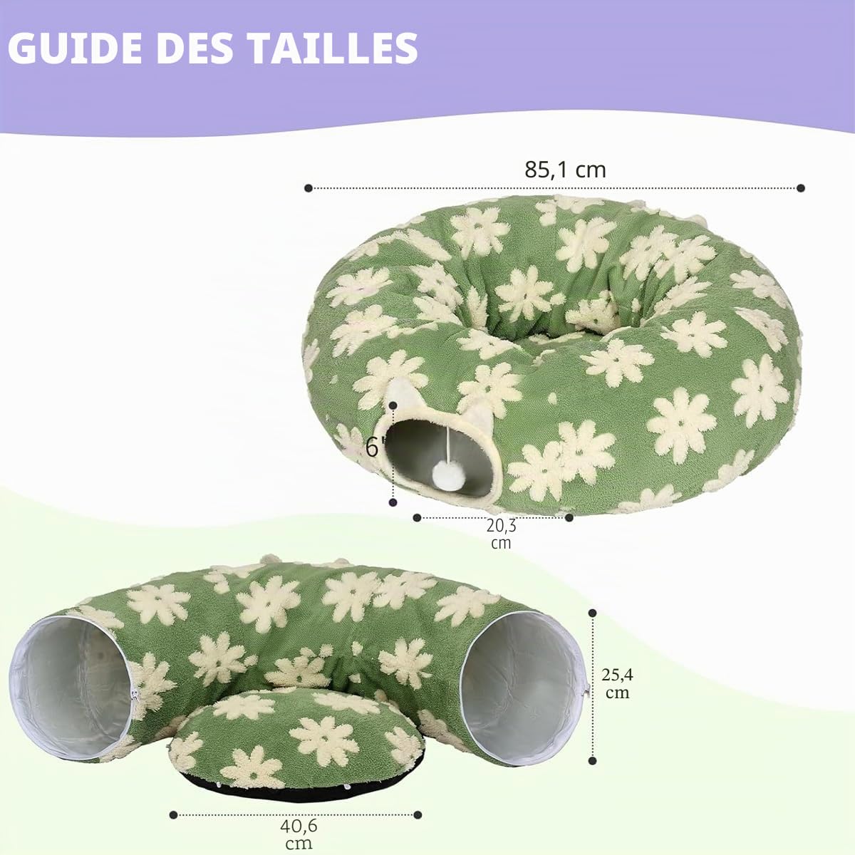 ERNAN Tunnel Pliable pour Chat - Tunnel de Jeu et Tunnel d'éveil pour Chatons, Chiots, Lapins, Petits Chiens (Green)