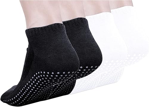 DOOVID Calcetines antideslizantes de agarre para mujeres y hombres, calcetines tobilleros de algodón, calcetines de yoga, calcetines de pilates,