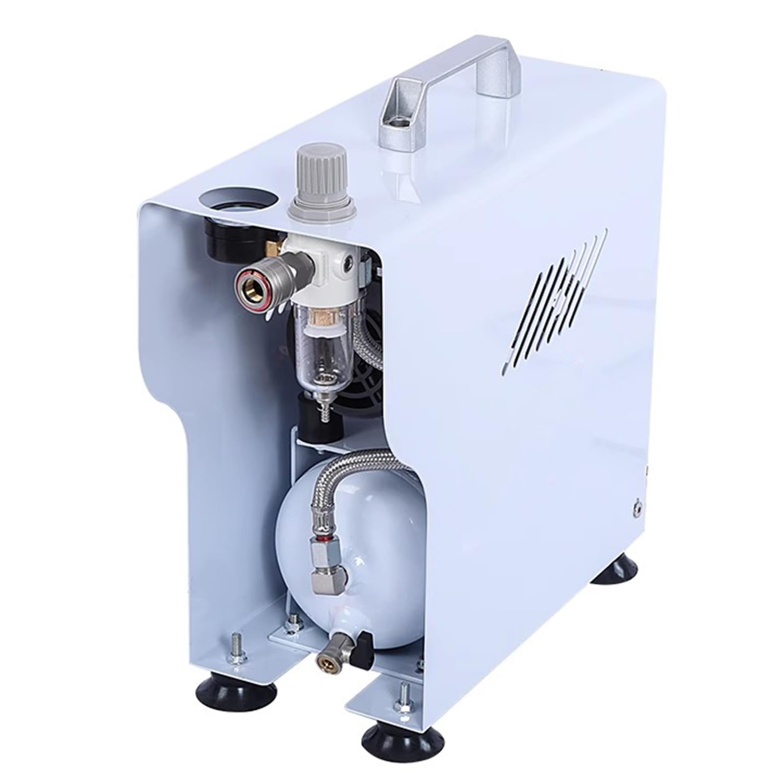 Compresor de aerógrafo, sin aceite con tanque de 4 litros, regulador, trampa de humedad, caudal de 48 l/min, ideal para pasatiempos, pintura y maquillaje