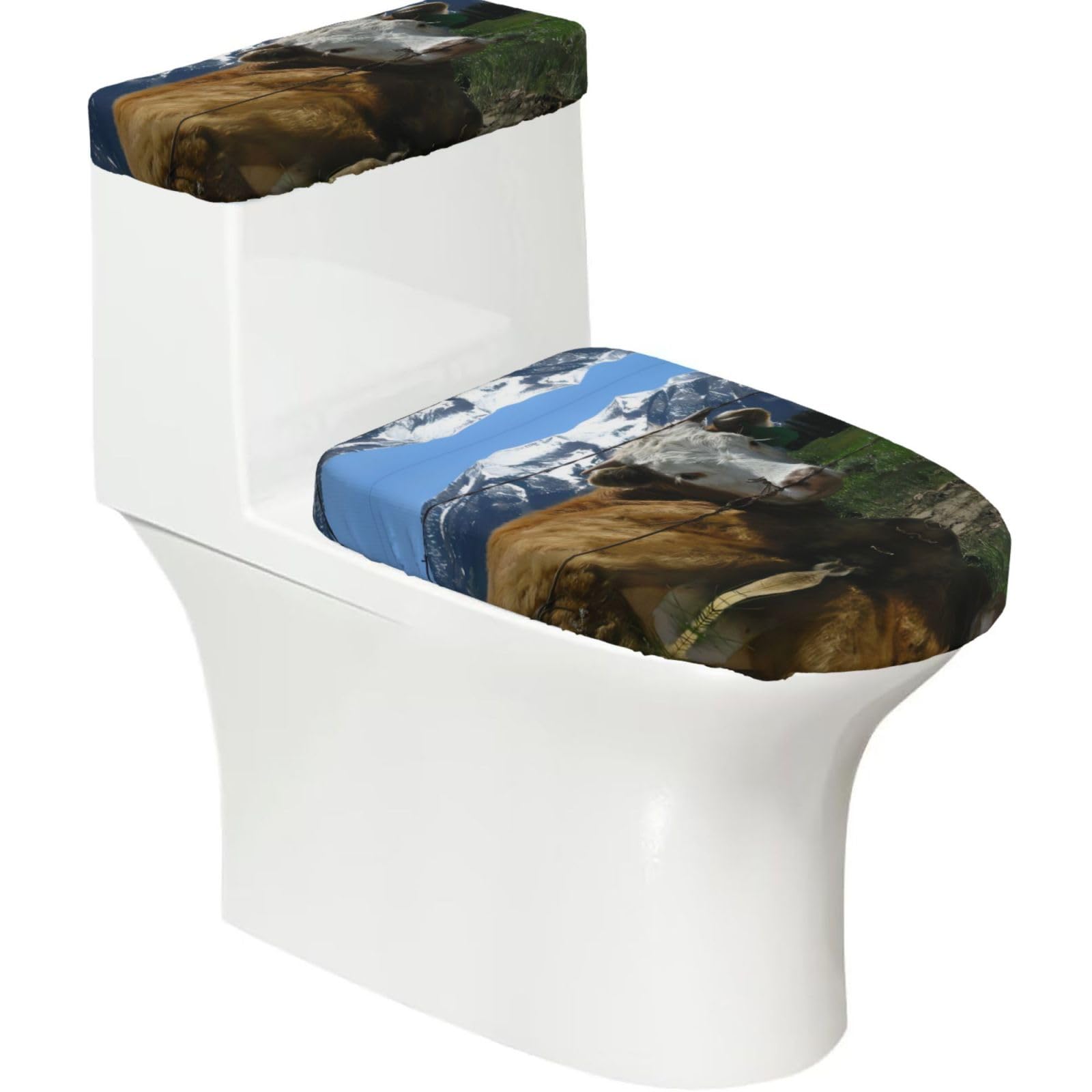 Farm Animal Cow 2-Piece Toilet Seat Cover Set with Tank Lid, Elastic Fit for U-Shape & Elongated Toilets, Bathroom Decor, Housewarming Gift