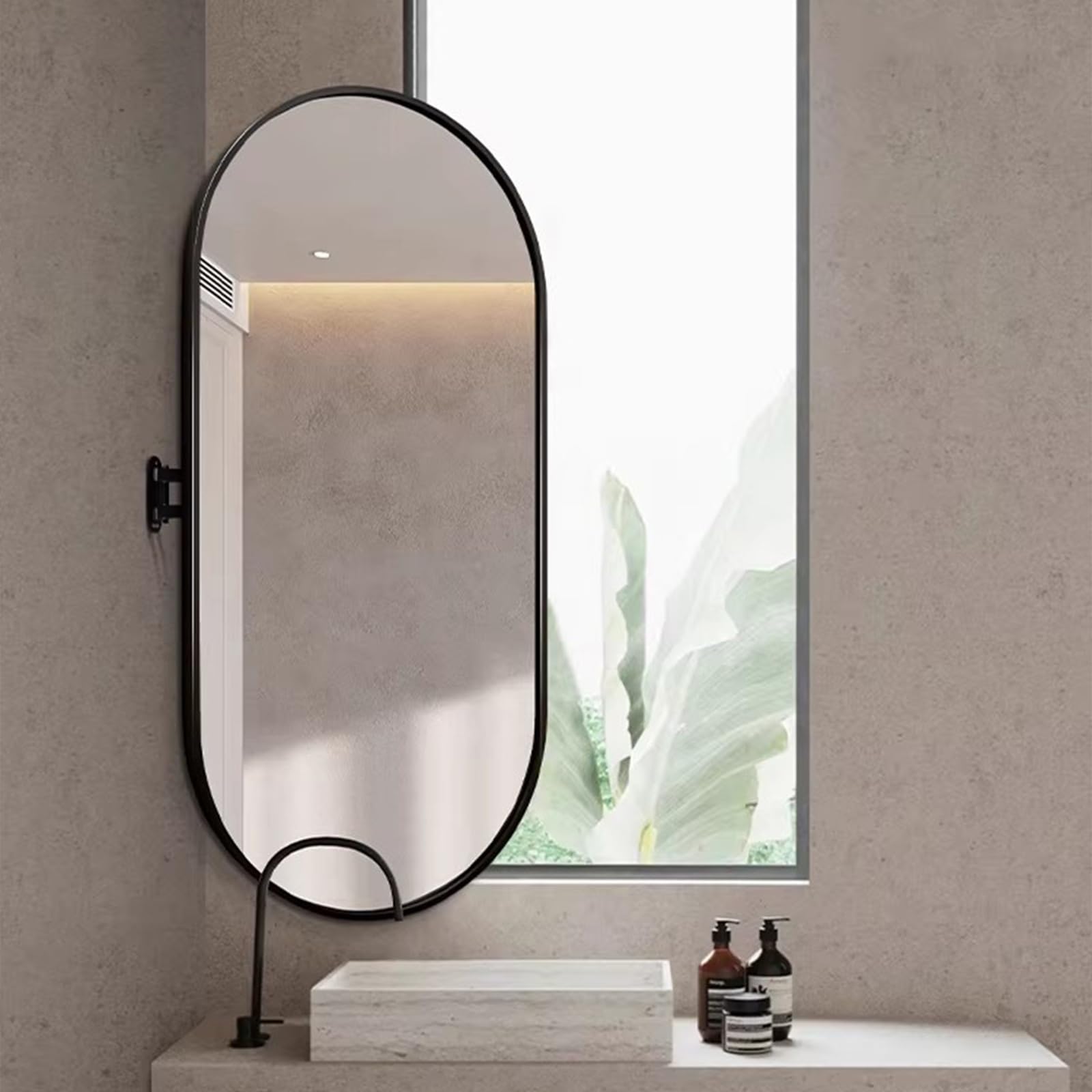 Scumlovy Rectangular Bathroom Corner Mirror, Vanity Mirrors, Wall Mount Pivot Mirror with Metal Frame and Swivel Extendable Arm, Vertical & Horizontal(Black,40x70cm/15.7x27.6in)
