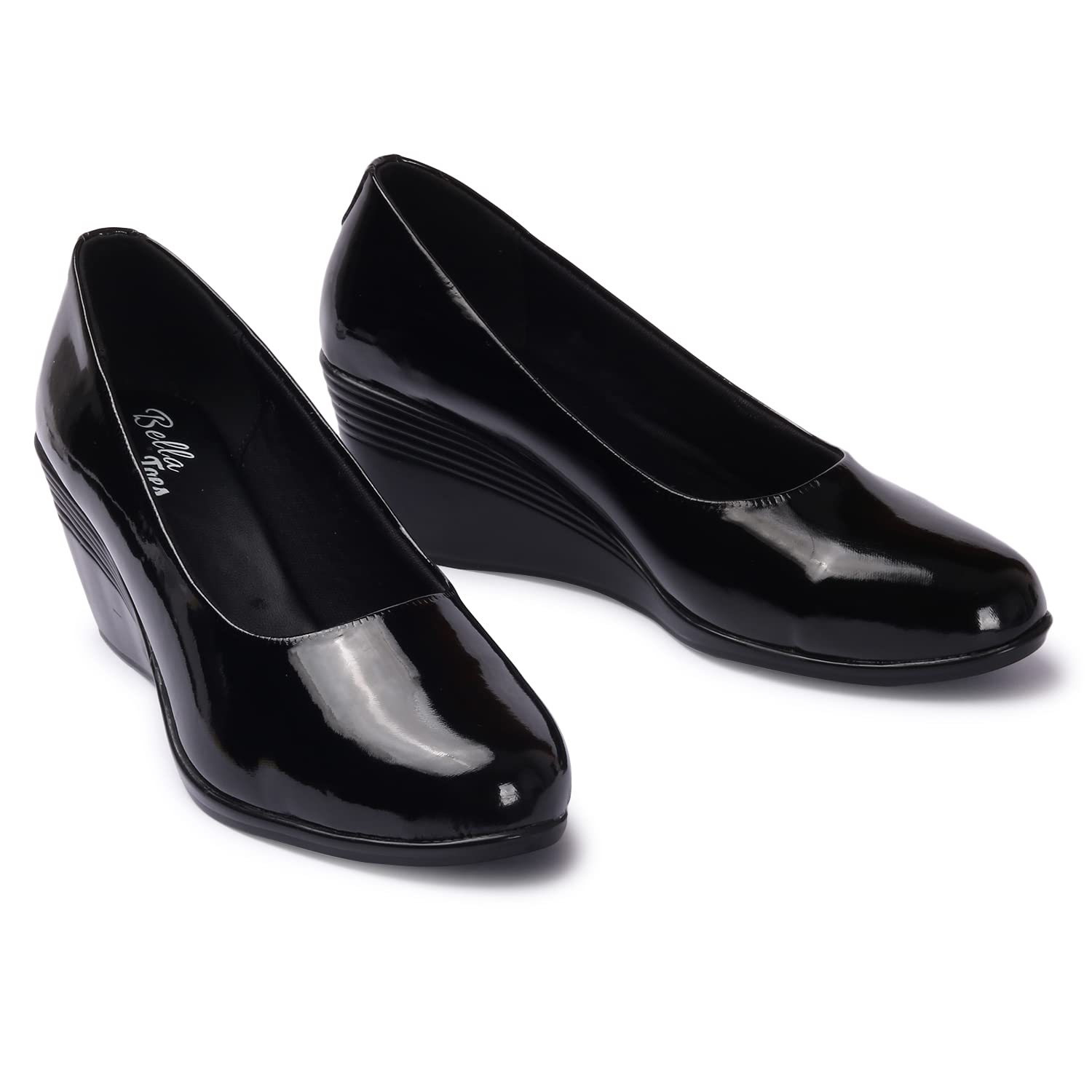 Bella Toes Casual Womens Synthetic Leather Stylish Solid Wedge Heel Slip-On Bellies (Black, numeric_8) (B0BLGT1BJN) Amazon Price History, Amazon Price Tracker