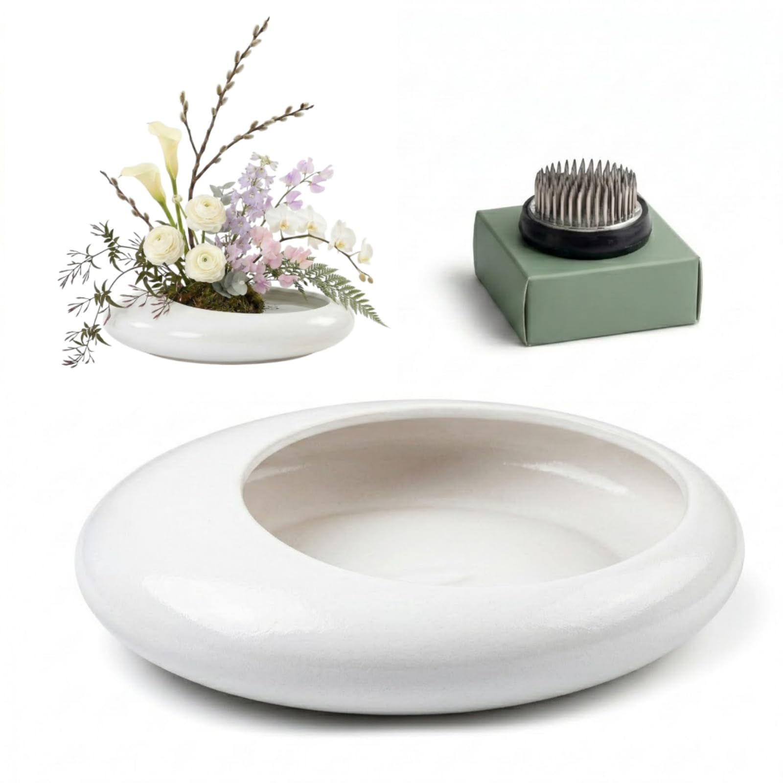 Ikebana Bowl with Metal Flower Frog