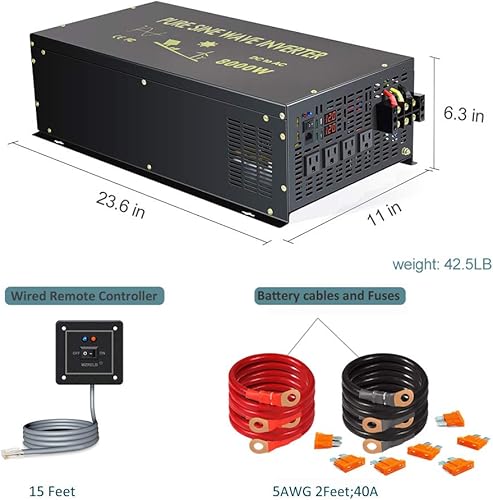 Miniatura 2 de WZRELB Inversor de energía solar confiable de 3000 W fuera de la red Convertidor de voltaje de 24 V CC Pantalla LED de onda sinusoidal pura Dual