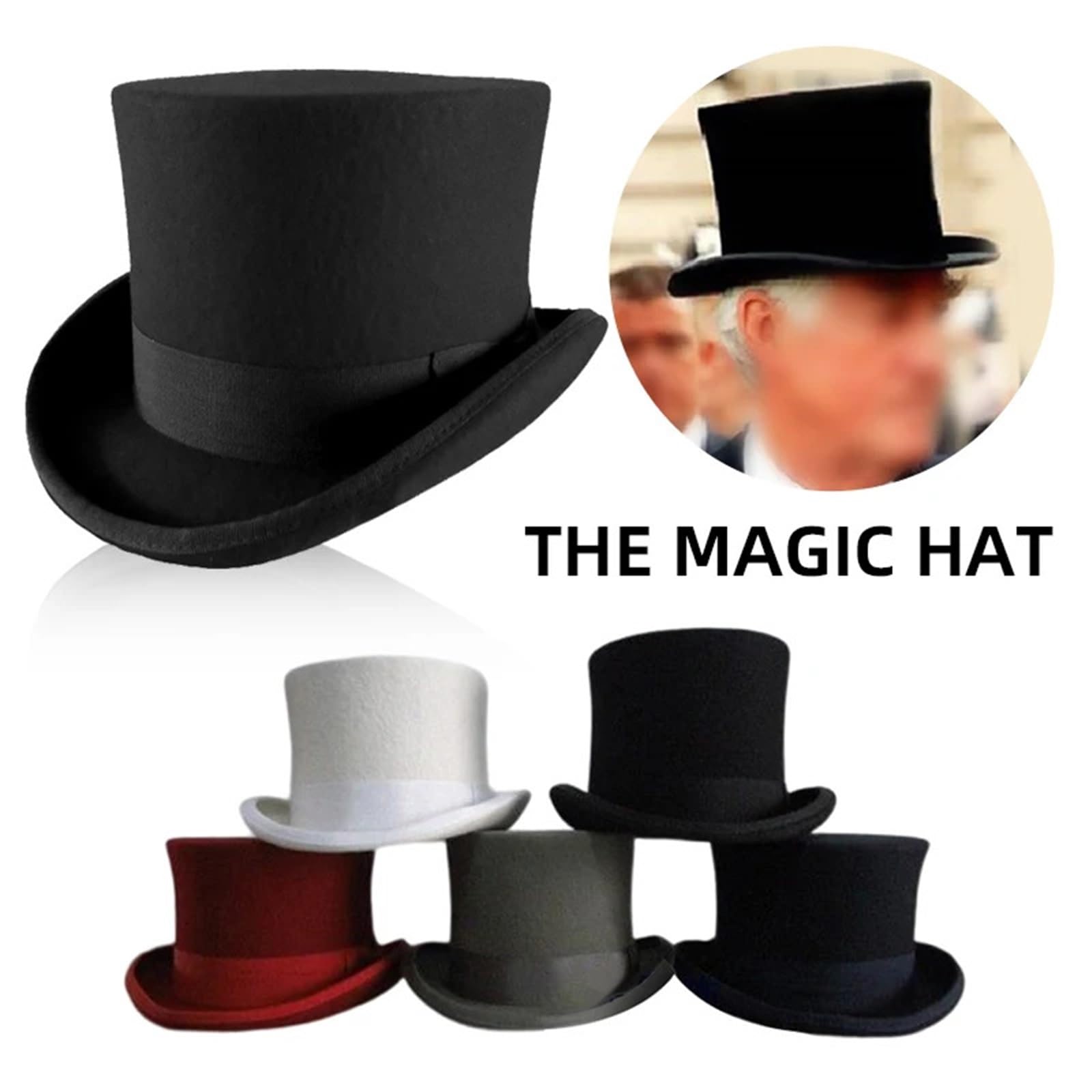 Sombrero de Copa Sombreros clásicos de fieltro lana gorra ecuestre sombrero mágico caballeros copa hombres mujeres vintage negro rojo para Una Gala