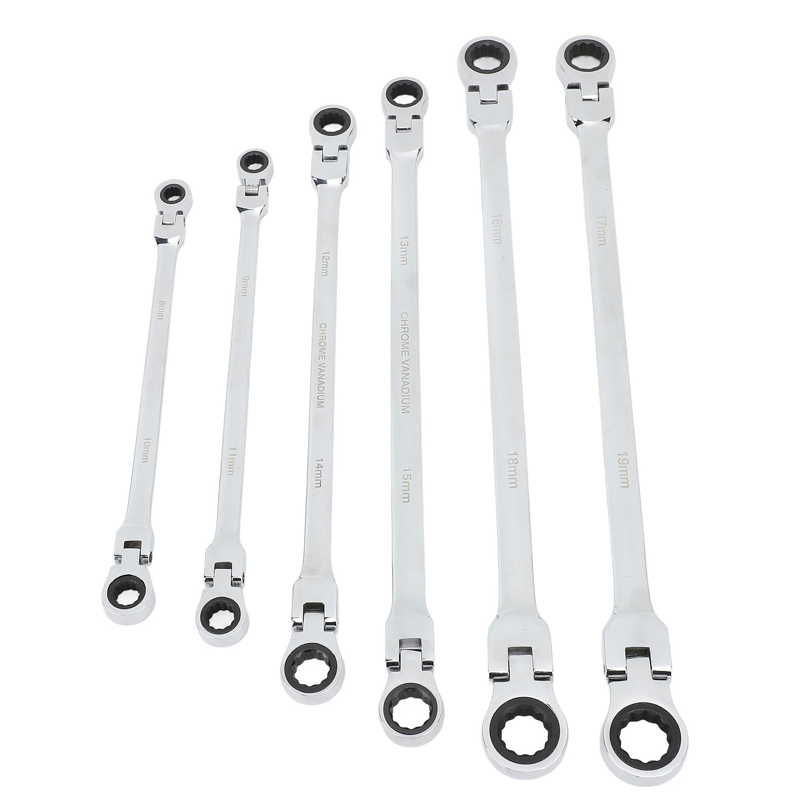 Aoresac Set di 6 chiavi a cricchetto con testa flessibile, 8-19 mm, metriche a doppia estremità