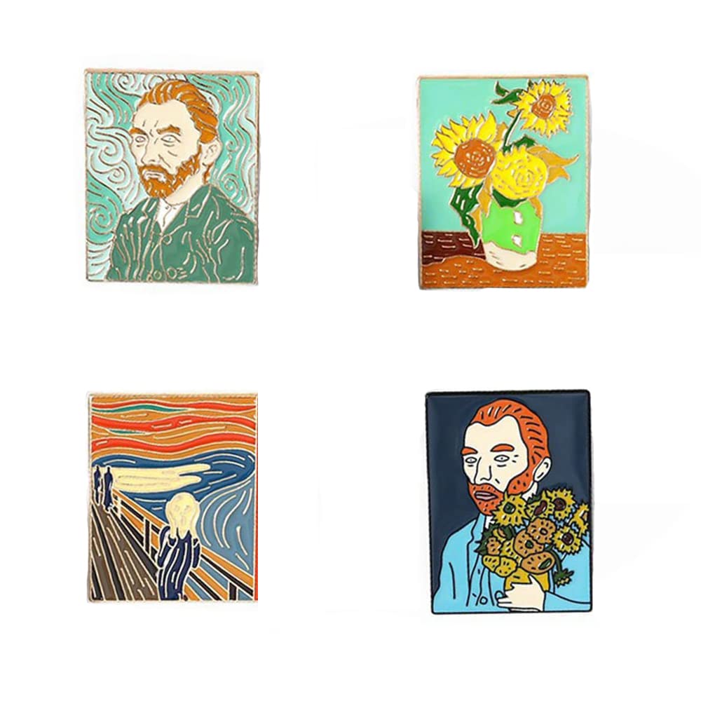 Enamel Brooch Pins Van Gogh Self Portrait Enamel Pin Vintage Art Brooch Pins for Decoration Lapel Clothes Backpack Accessories Gifts（4 Pack ）