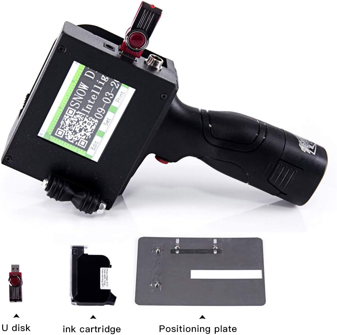 SNOW DIAMOND Portable Intelligent High Definition Inkjet Code Printer, Ink Coding Machine, Date Coder, LED Screen Display,Continue Handheld, Manufacture Expiry Date, Price tag (2-13mm)